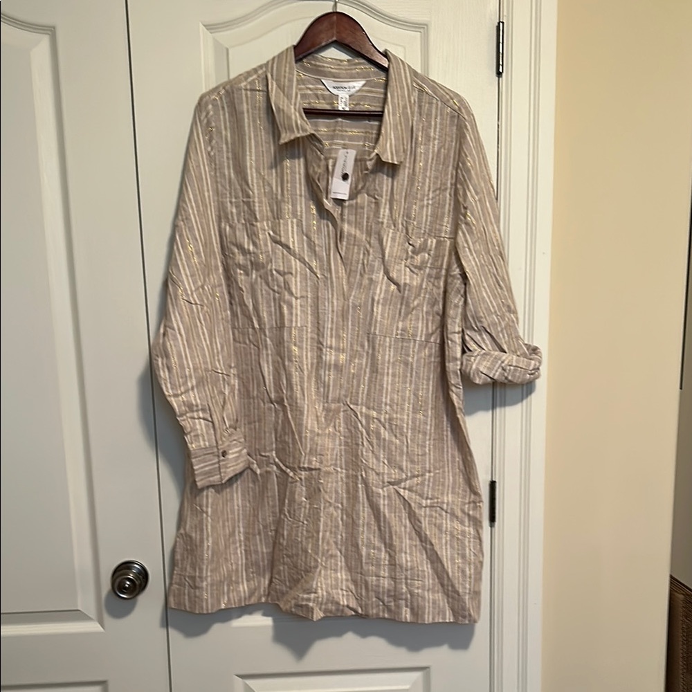 NWT Additionelle Tan Striped Women's Shirt Dress